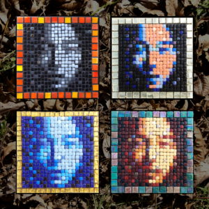 4 Asian Face mosaics derived from the same Opus PIxellatum model.