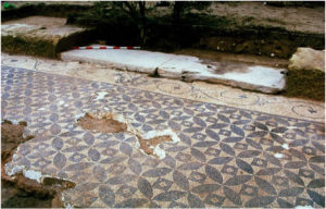 Roman Villa mosaic floor with four petals flowers pattern