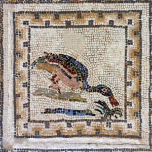 Quadricolor Meander mosaic border, Mosaics of the BIrds, Italica, Spain.