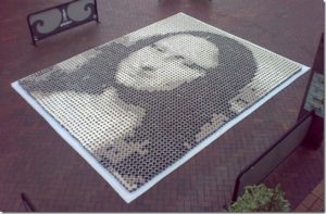 Liquid mosaic coffee portrait of Mona Lisa made of