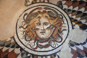 2nd century mosaic of Medusa's head, baths of Diocletian.