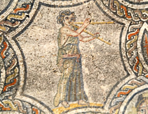 Aulas player mosaic, House of Dyonisos, Volubilis, MOrocco, 2nd century AD