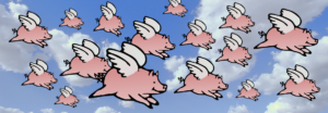 Flying pigs flock heading North