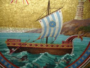 Modern Byzantine mosaics - Sailing Ship