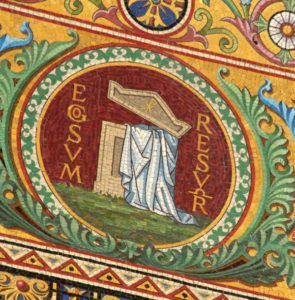 Modern byzantine mosaics representation of Lazarus' grave