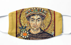 Justinian Emperor Byzantine mosaic portrait facemask