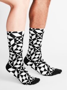 Socks printed with the pattern of the Ostia Marina mosaic. 