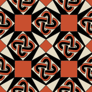 Tricolor pattern of hexagons, squares and Solomon knots