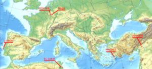 Location of several complete muses mosaics of the Roman Empire