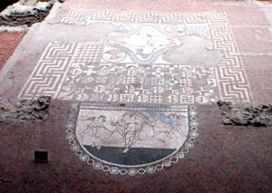 The Triclinium mosaic of the Lullungstone Roman Villa in Kent.