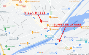 Map showing the BUffet de la Gqare and Villa D'isle restaurant