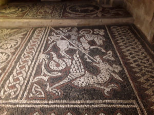 Saint George slaying the dragon, Abbaye of Ganagobie. 10th century mosaic.