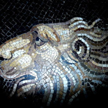 Lion Head of the Chimera slayed by Bellerophon, Roman mosaic, Rolin Museum, Autun