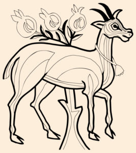 dessin de la mosaique d'une gazelle en noir et blanc