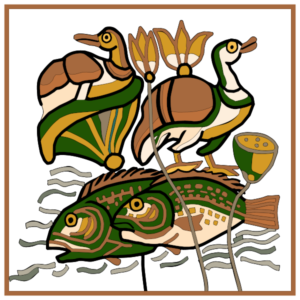 original color mosaic model : ducks, fish, lotus
