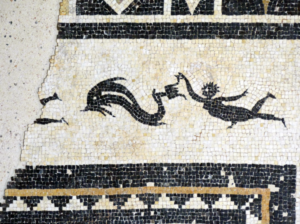 black swimmer and dolphin _ Roman mosaic, Nimes