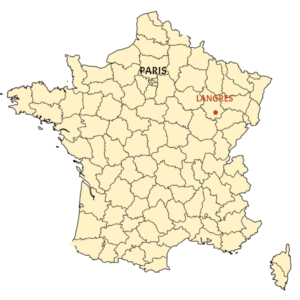 Map of France showing Langres and Paris