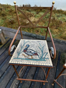 High mosaic chair with Mallard duck