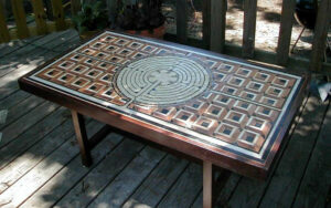 Labyrinth mosaic table, built in 2004, in Dothan, Alabama.