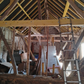 the roof of the barn and mosaic workhop