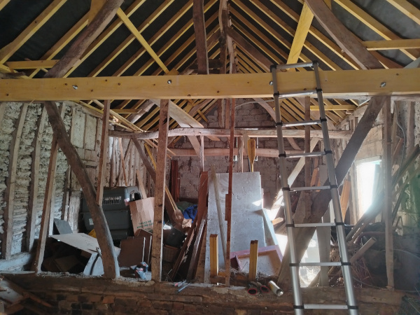 the roof of the barn and mosaic workhop